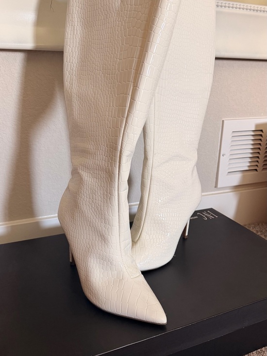 INC International Concepts Shoes - INC International Concepts White Croc-Embossed Pointed Toe Knee Boots
